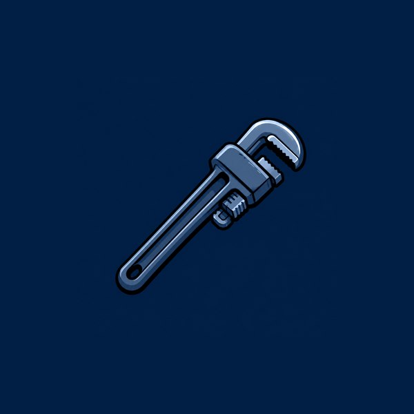 Illustration of a metal pipe wrench on a dark blue background.